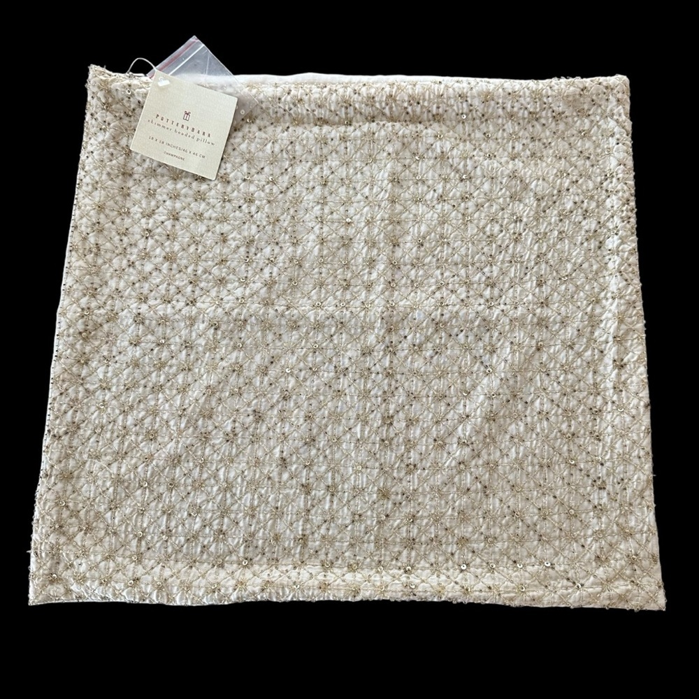NWT Pottery Barn‎ 18” X 18” Square Champagne Shimmer Beaded Pillow Cover New